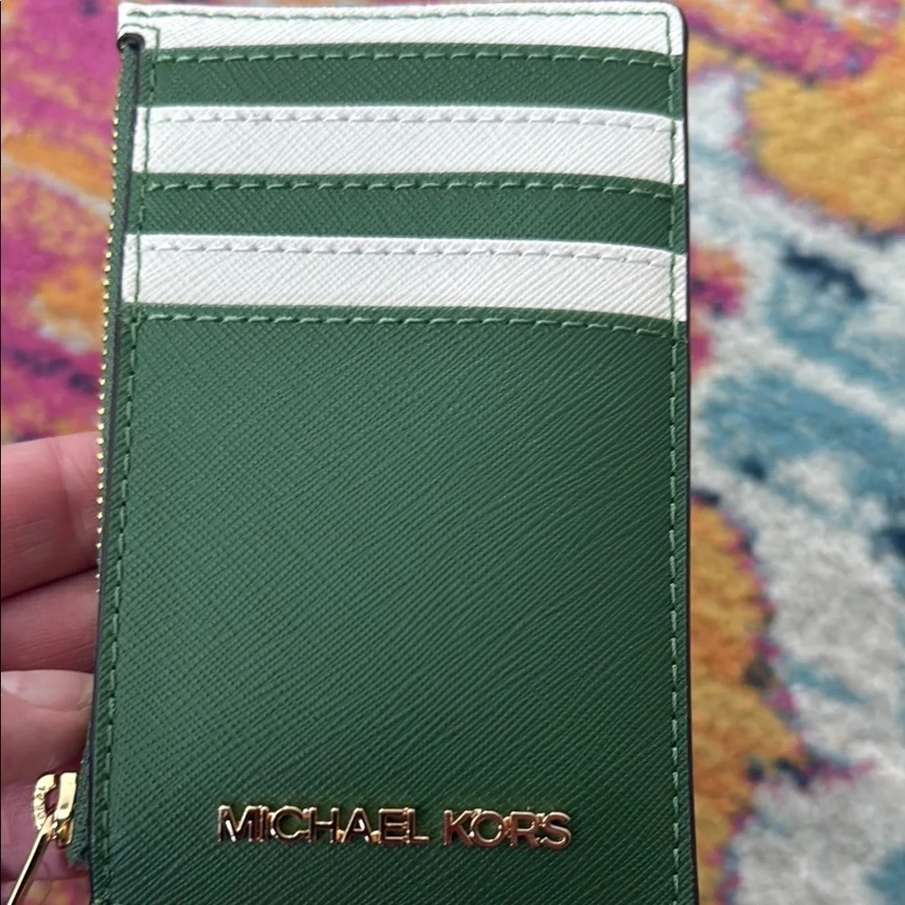 Michael Kors Olive Card Holder with White Stripes - Picture 5 of 5